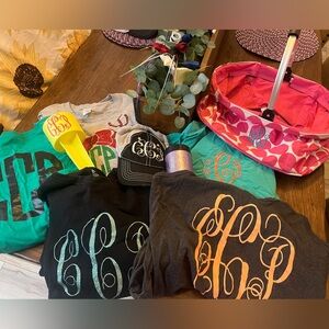 Lot of items monogrammed cCp. Clothes are sizes large and XL.